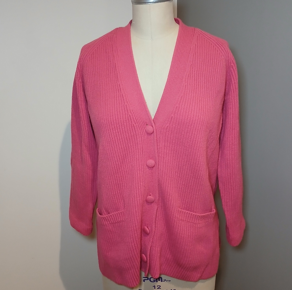 Vintage 80's Yarnworks Hot Pink Button Cardigan Size M